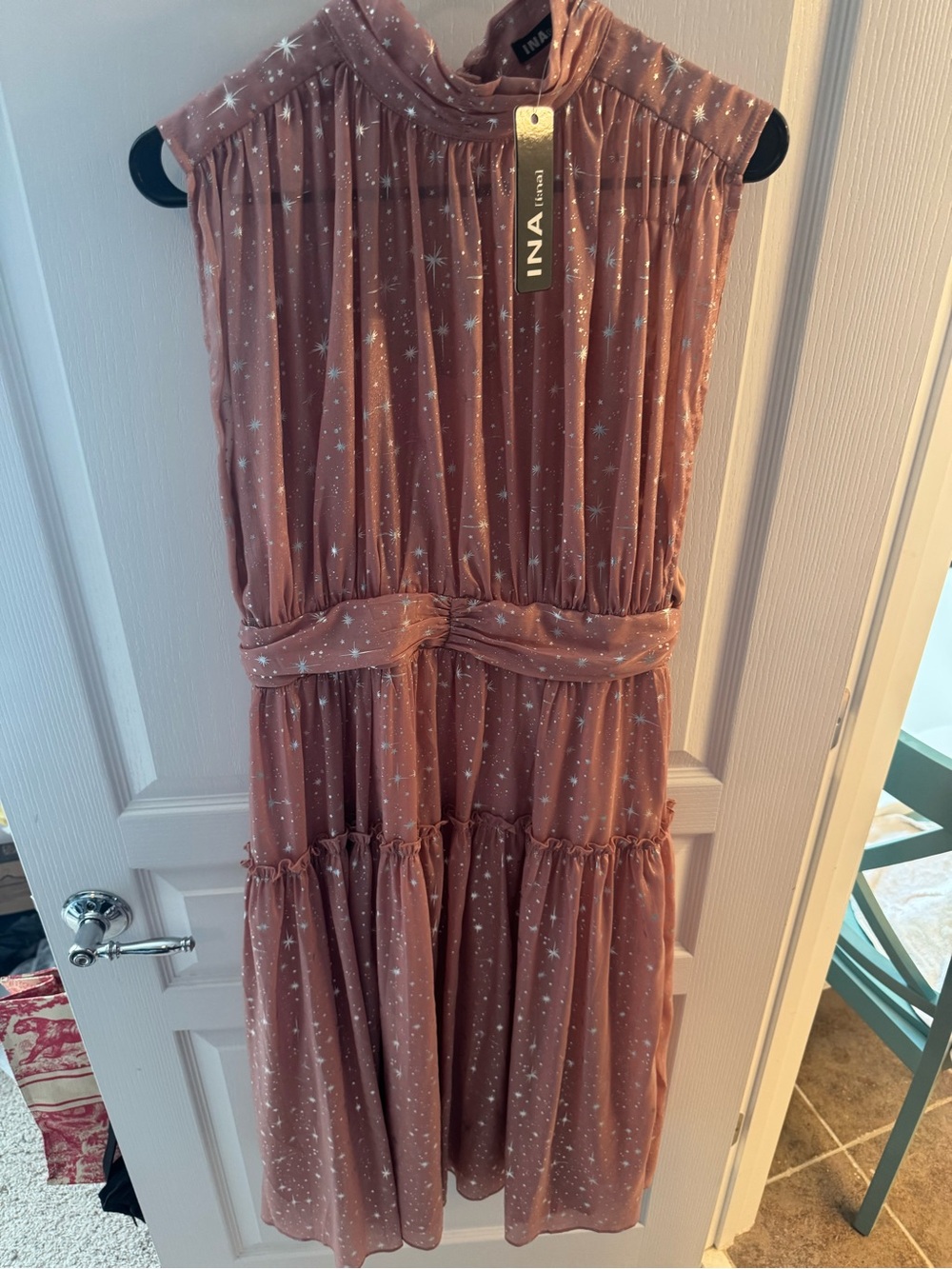 INA NWT Rose Star-Print High-Neck Women's maxi dress